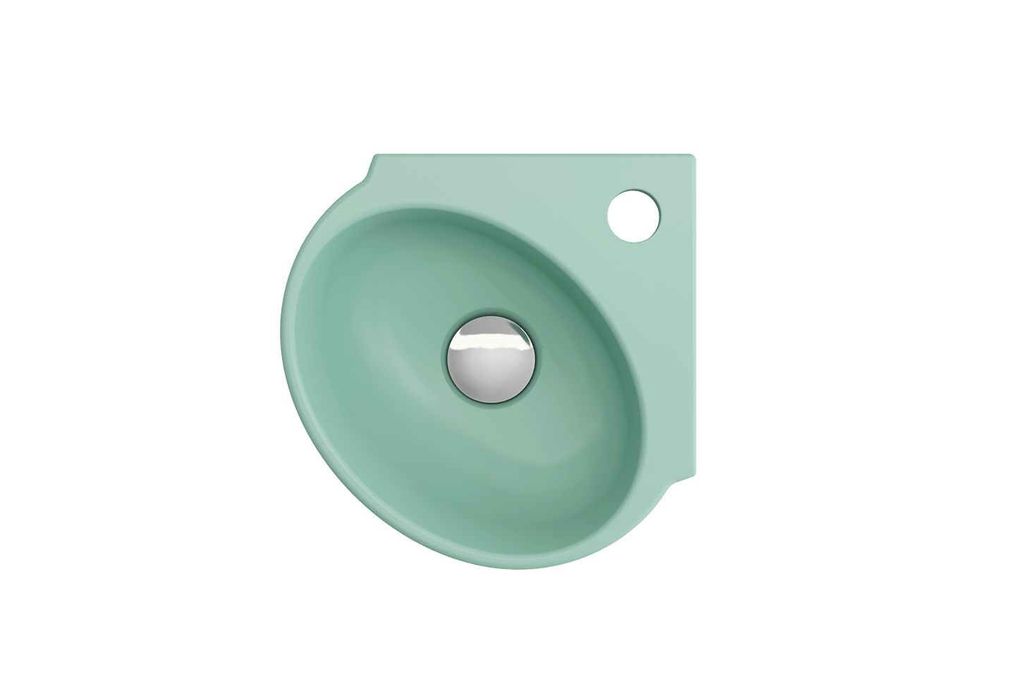 BOCCHI MILANO 12" Corner Sink Fireclay 1-Hole With Overflow in mint green showcasing a sleek, modern design.