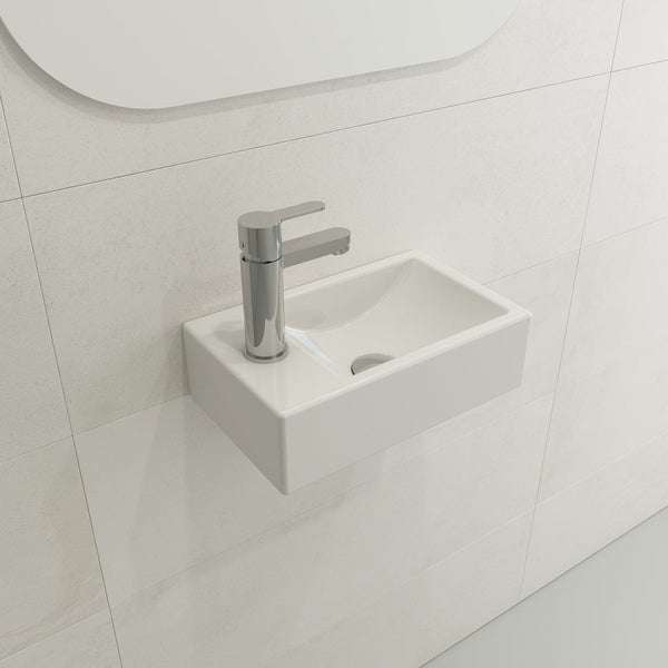 BOCCHI MILANO 14.5 Wall-Mounted Sink Fireclay 1-hole Left Side Faucet Deck With Overflow
