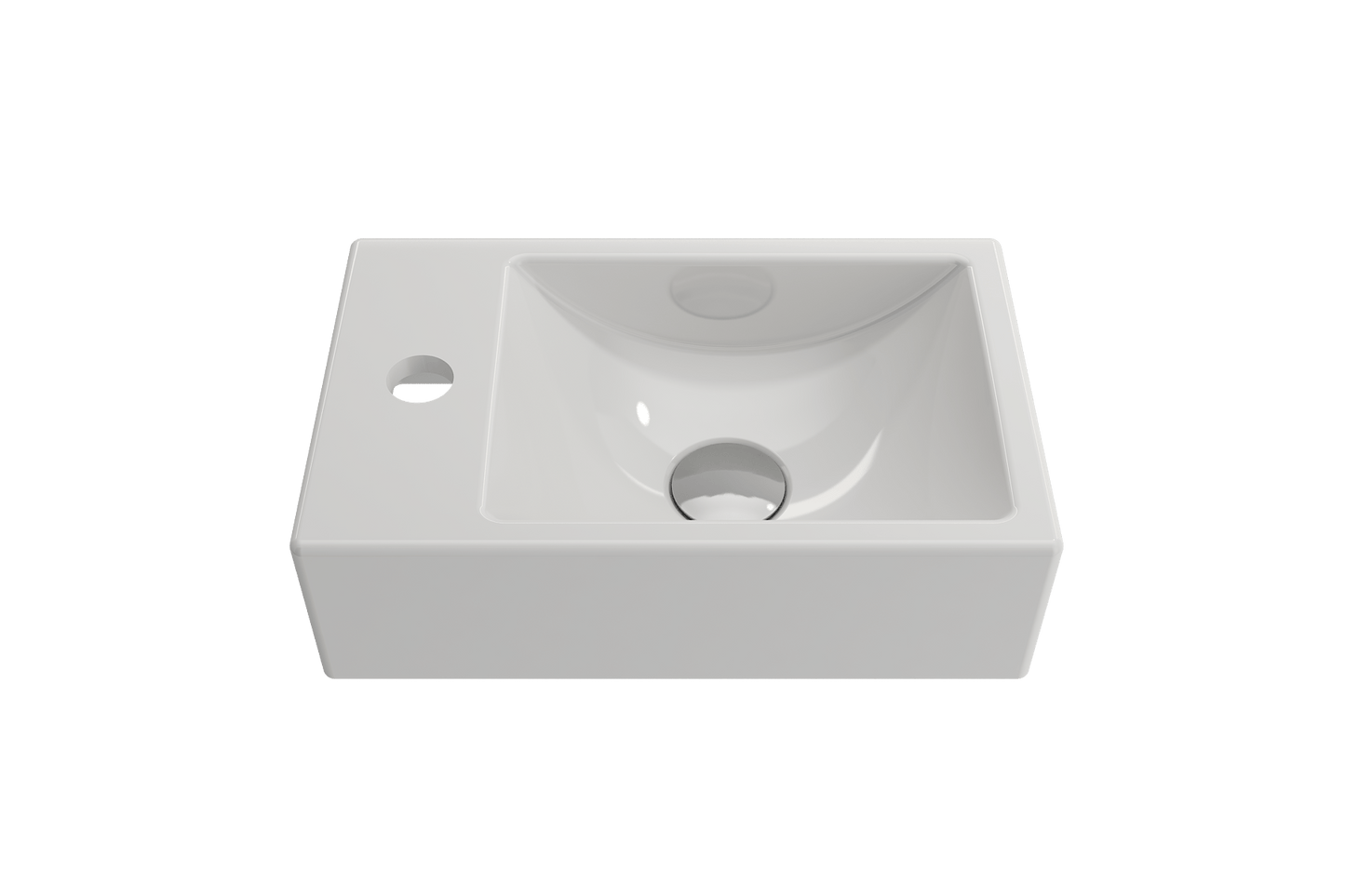 BOCCHI MILANO 14.5" Wall-Mounted Sink Fireclay 1-hole Left Side Faucet Deck With Overflow in sleek white finish
