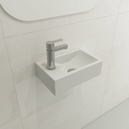 BOCCHI MILANO 14.5" Wall-Mounted Sink Fireclay 1-hole Left Side Faucet Deck With Overflow