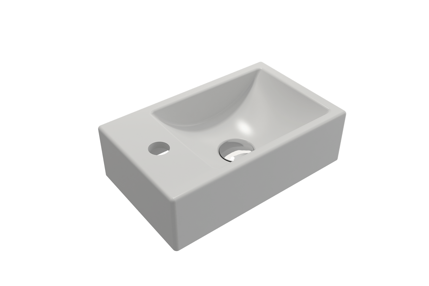 BOCCHI MILANO 14.5" Wall-Mounted Sink Fireclay 1-hole Left Side Faucet Deck With Overflow in sleek white finish.