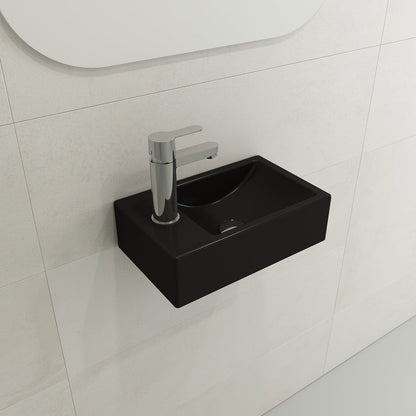BOCCHI MILANO 14.5" Wall-Mounted Sink Fireclay 1-hole Left Side Faucet Deck With Overflow in matte black finish
