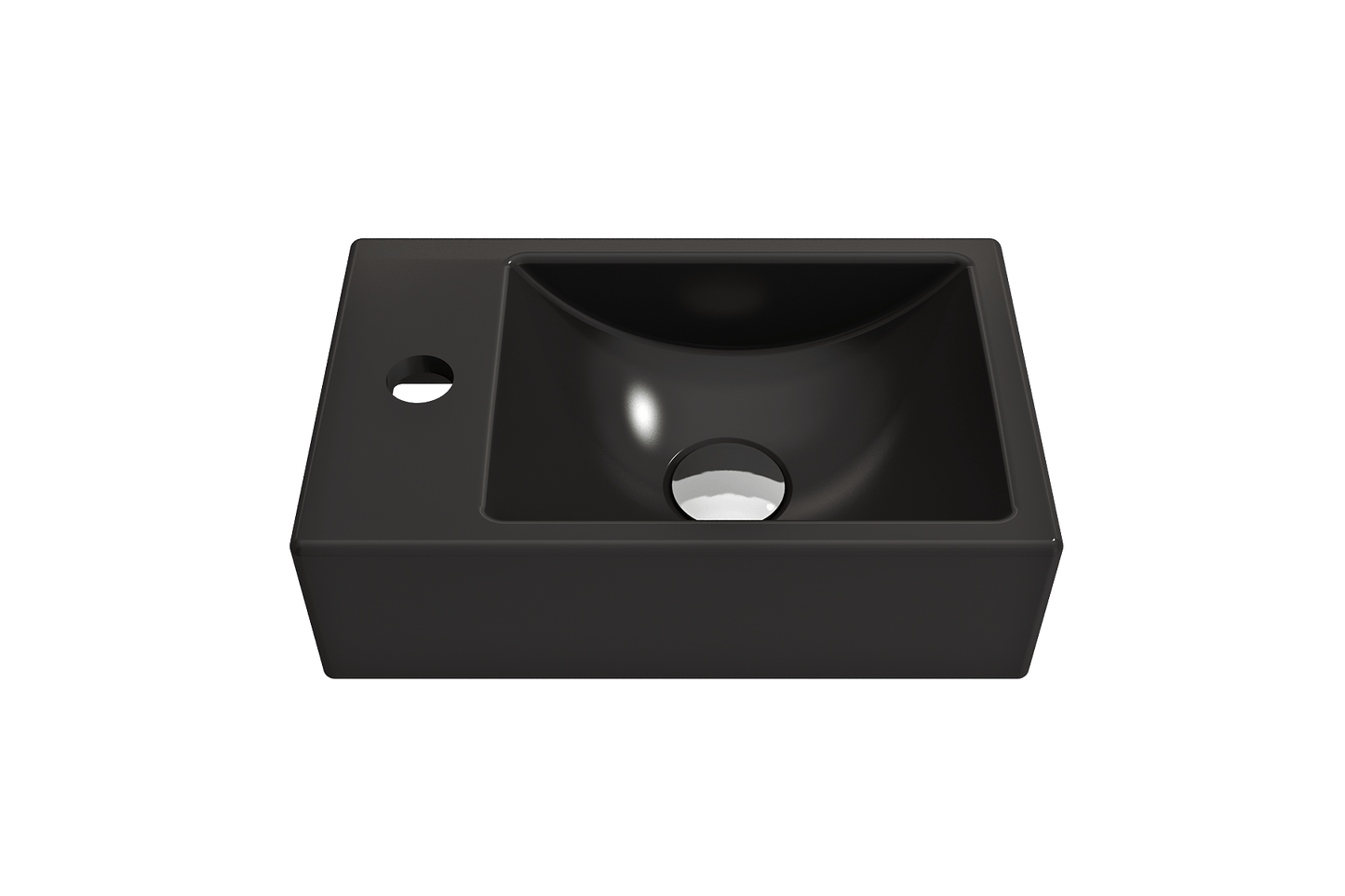 BOCCHI MILANO 14.5" Wall-Mounted Sink Fireclay 1-hole Left Side Faucet Deck With Overflow in black from above