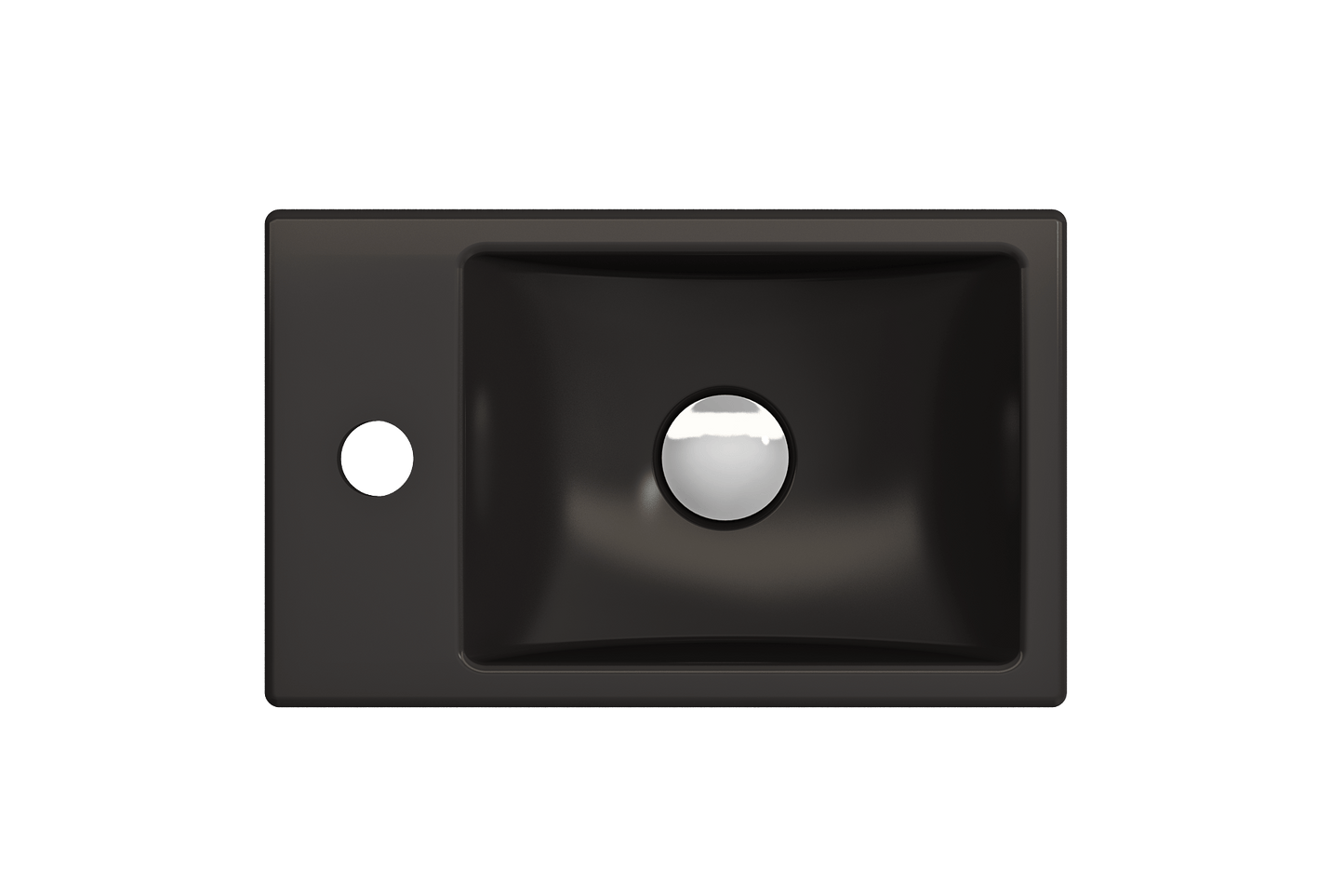 Top view of the BOCCHI MILANO 14.5" Wall-Mounted Sink Fireclay 1-hole Left Side Faucet Deck With Overflow in sleek black finish.