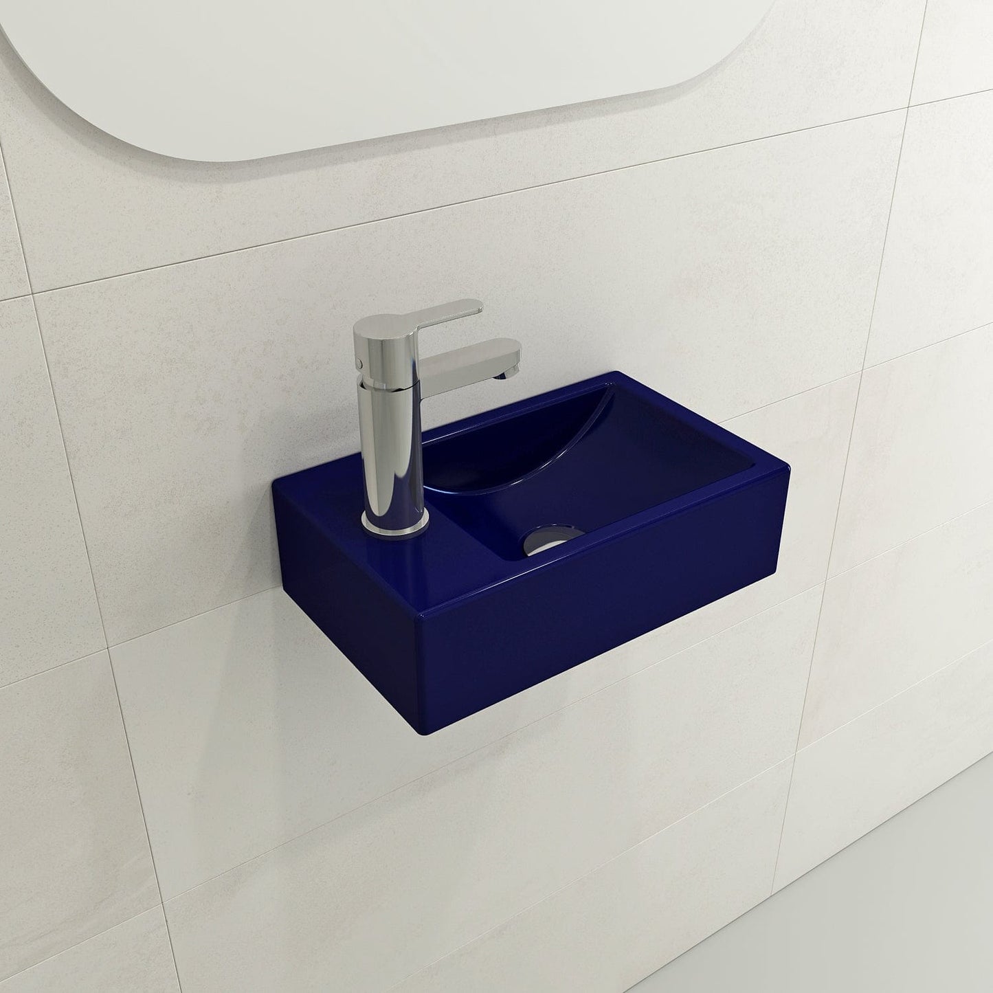 BOCCHI MILANO 14.5" Wall-Mounted Sink Fireclay 1-hole Left Side Faucet Deck With Overflow in Sapphire Blue