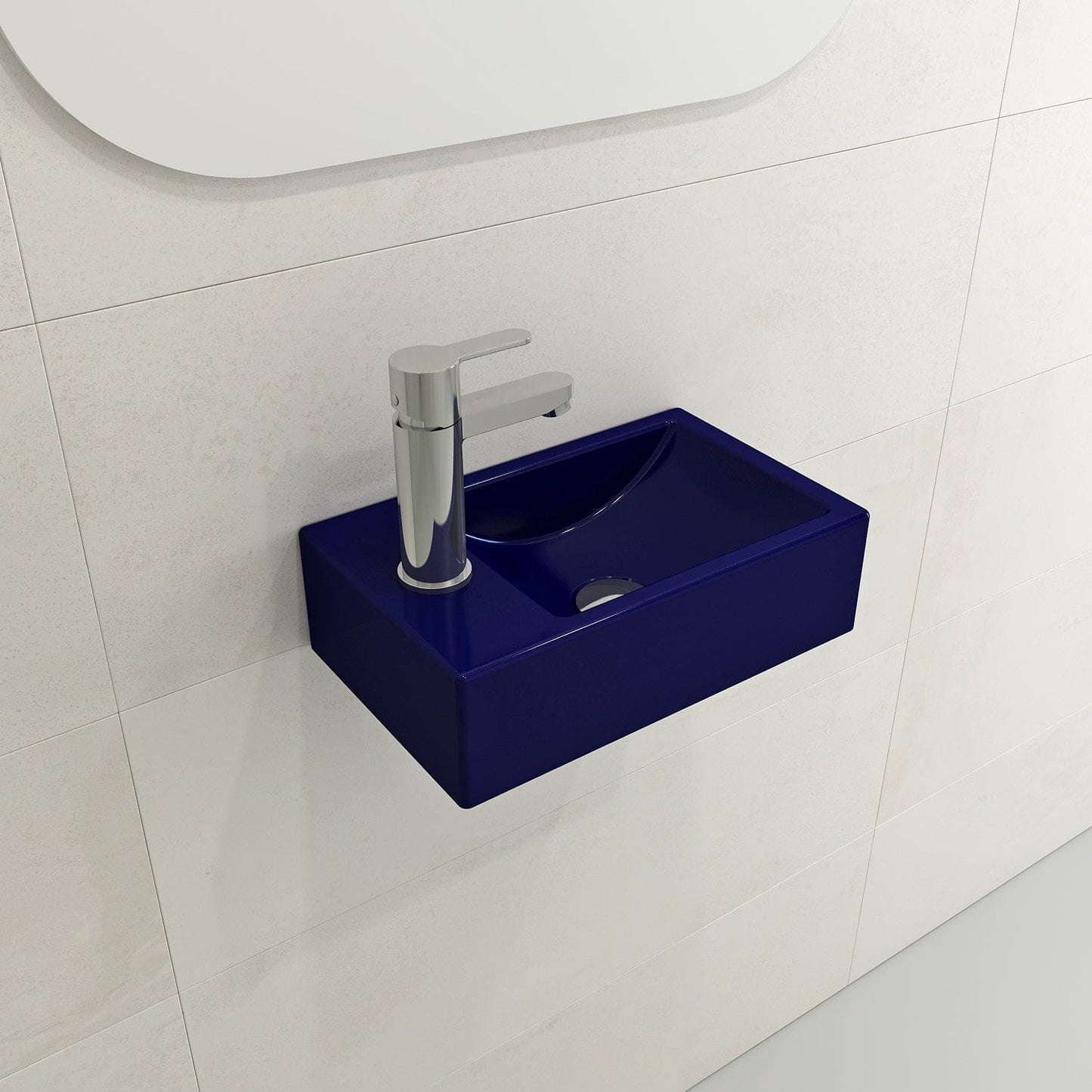 BOCCHI MILANO 14.5" Wall-Mounted Sink Fireclay 1-hole Left Side Faucet Deck With Overflow