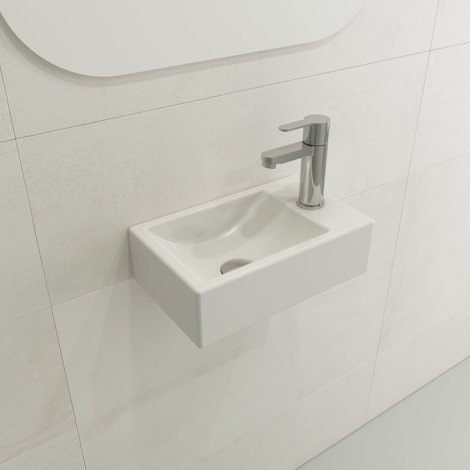 BOCCHI MILANO 14.5" Wall-Mounted Sink Fireclay 1-hole Left Side Faucet Deck With Overflow