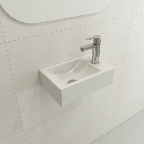 BOCCHI MILANO 14.5 Wall-Mounted Sink Fireclay 1-hole Left Side Faucet Deck With Overflow