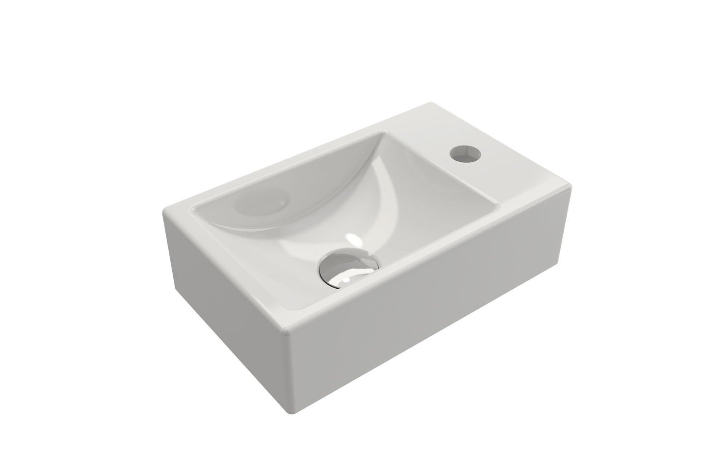 BOCCHI MILANO 14.5" Wall-Mounted Sink Fireclay 1-hole Right Side Faucet Deck With Overflow angled view in white