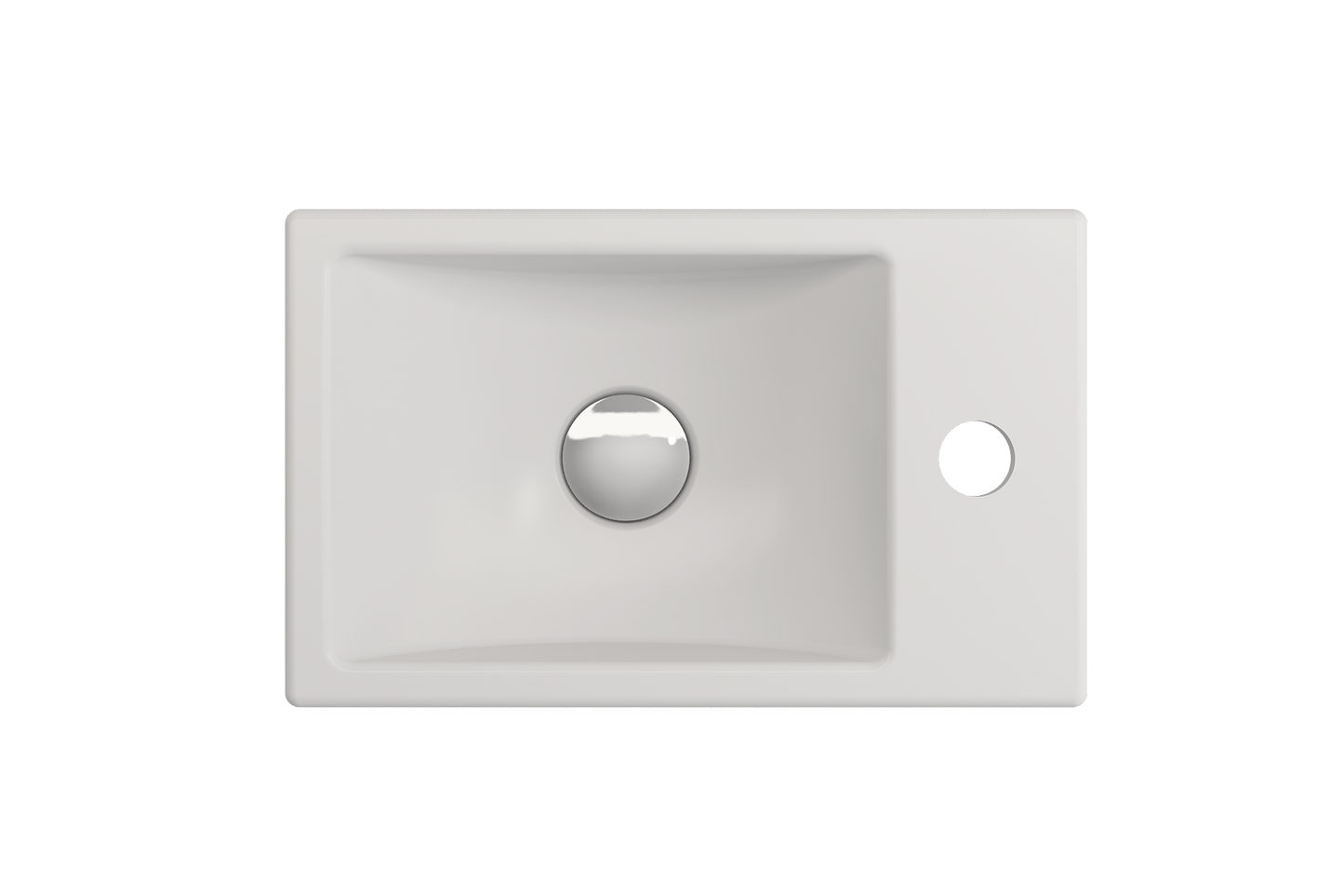 BOCCHI MILANO 14.5" Wall-Mounted Sink Fireclay 1-hole Right Side Faucet Deck With Overflow, top view, white finish.
