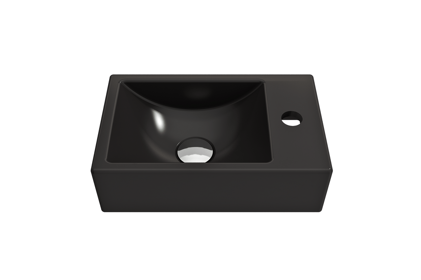 BOCCHI MILANO 14.5" Wall-Mounted Sink Fireclay 1-hole Right Side Faucet Deck With Overflow in black finish.