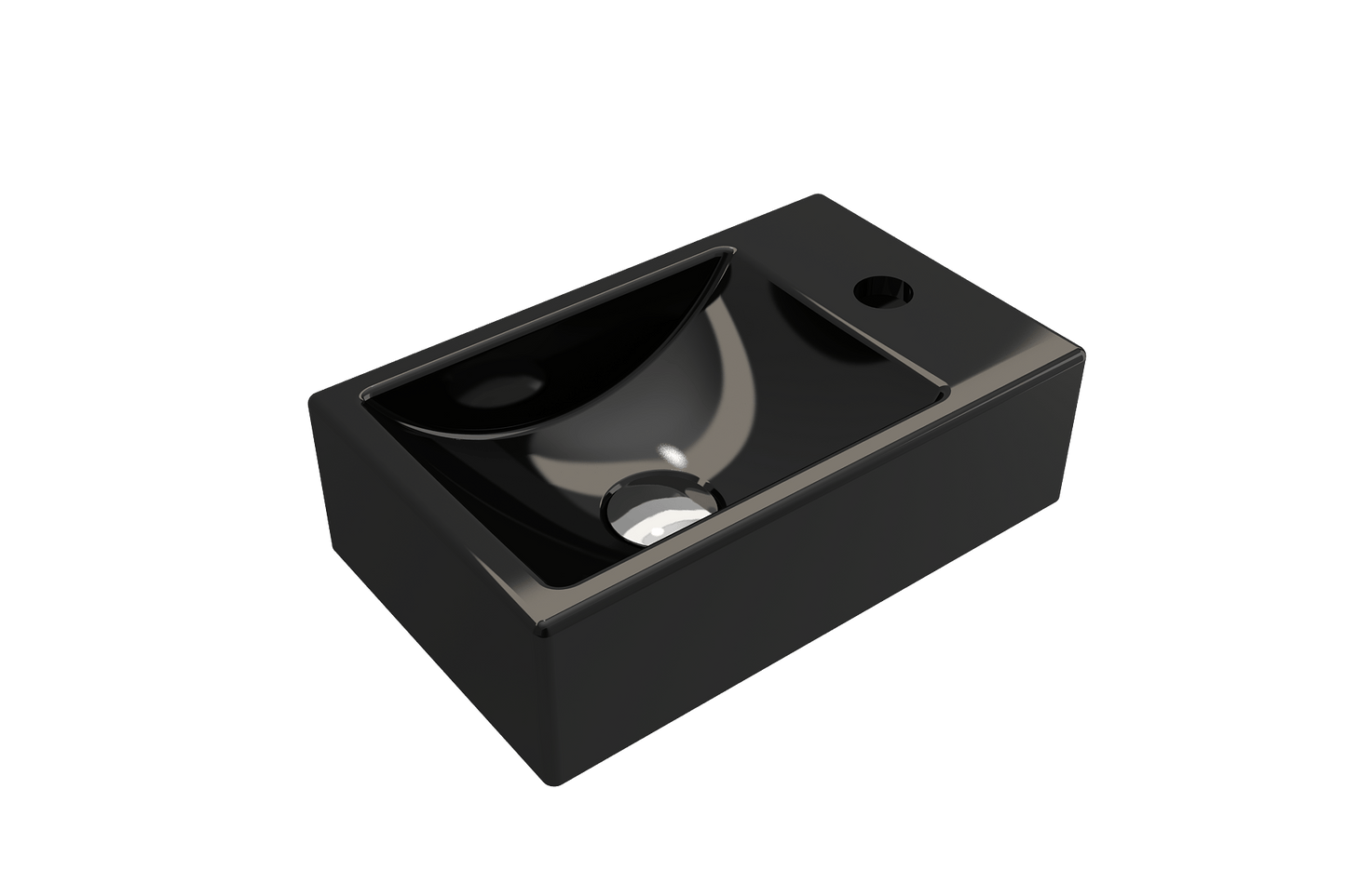 BOCCHI MILANO 14.5" Wall-Mounted Sink Fireclay 1-hole Right Side Faucet Deck With Overflow in sleek black finish.