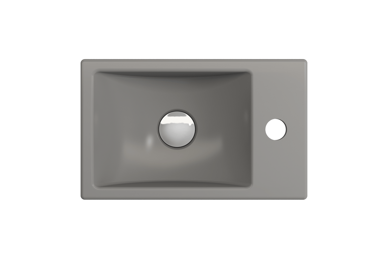 BOCCHI MILANO 14.5" Wall-Mounted Sink Fireclay 1-hole Right Side Faucet Deck With Overflow in sleek gray finish from the top view.