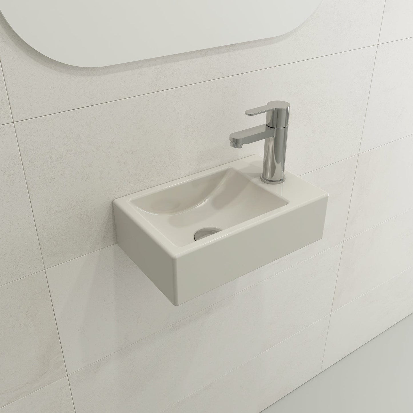 BOCCHI MILANO 14.5" Wall-Mounted Sink Fireclay 1-hole Right Side Faucet Deck With Overflow in light beige finish