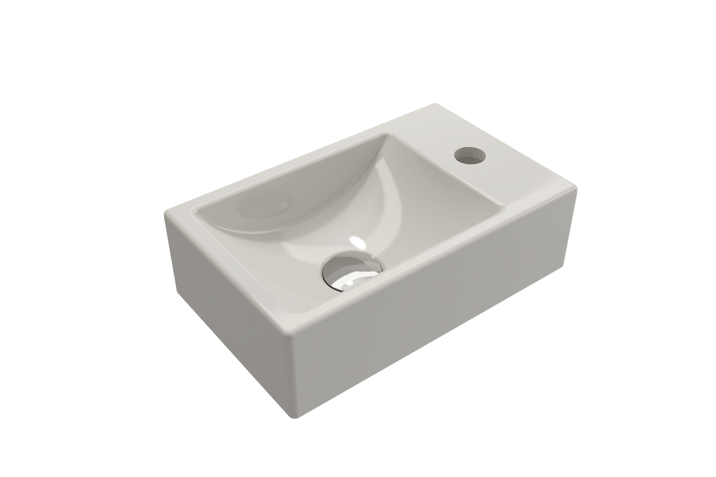 BOCCHI MILANO 14.5" Wall-Mounted Sink Fireclay 1-hole Right Side Faucet Deck With Overflow in pristine white finish.