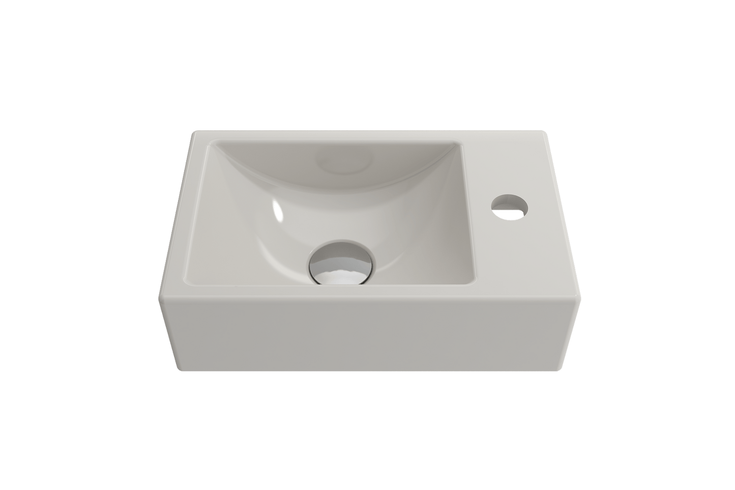 BOCCHI MILANO 14.5" Wall-Mounted Sink Fireclay 1-hole Right Side Faucet Deck With Overflow white top view