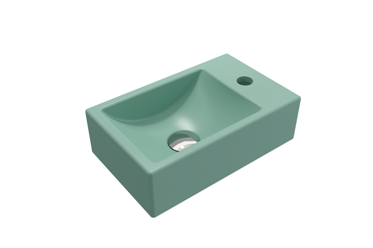 BOCCHI MILANO 14.5" Wall-Mounted Sink Fireclay 1-hole Right Side Faucet Deck With Overflow in mint green, showcasing its elegant design.