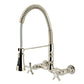 Kingston Brass GS1243NX Hamilton Double-Handle Wall-Mount Pre-Rinse Bridge Kitchen Faucet, Antique Brass in polished nickel finish.