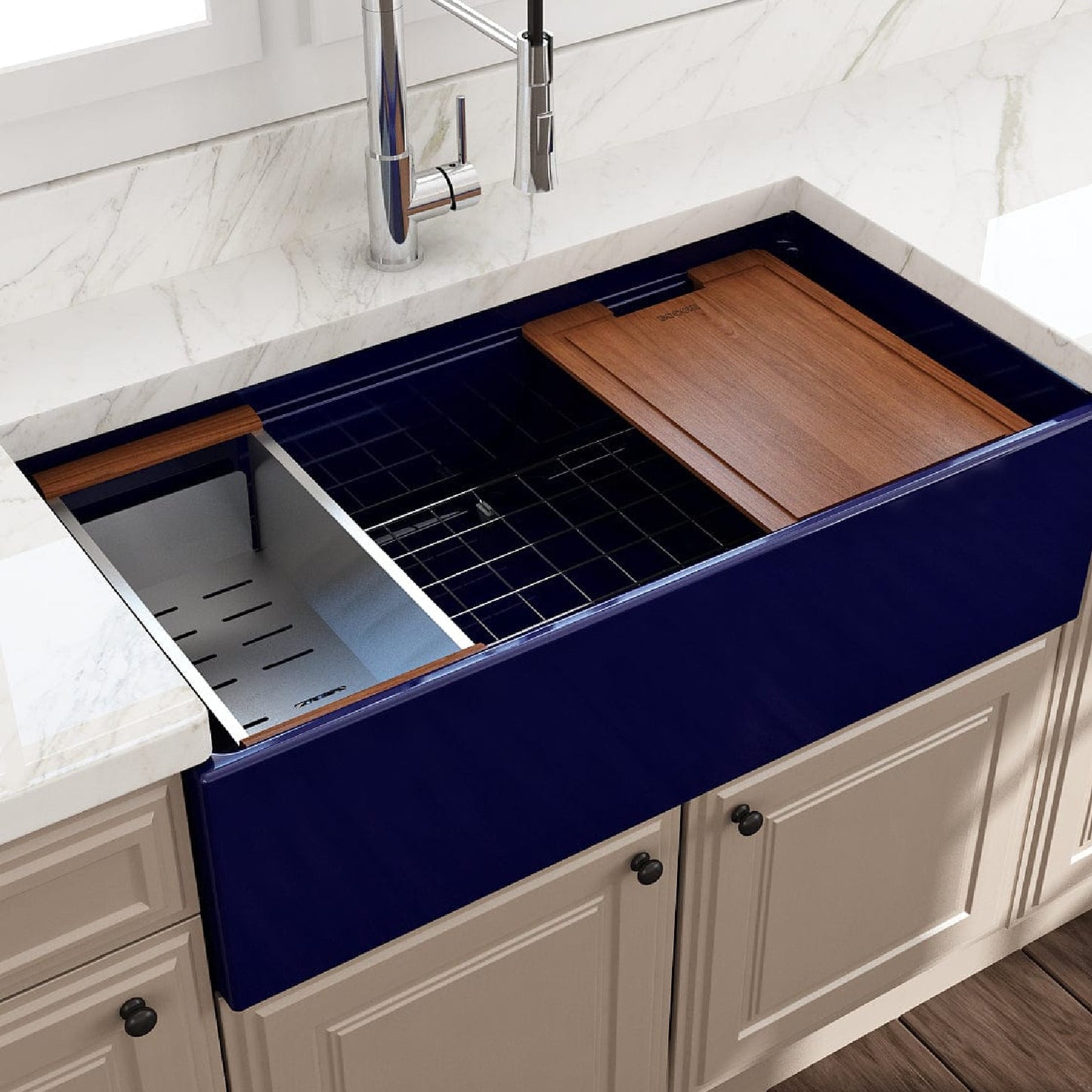 BOCCHI CONTEMPO 36" Fireclay Workstation Farmhouse Sink with Accessories