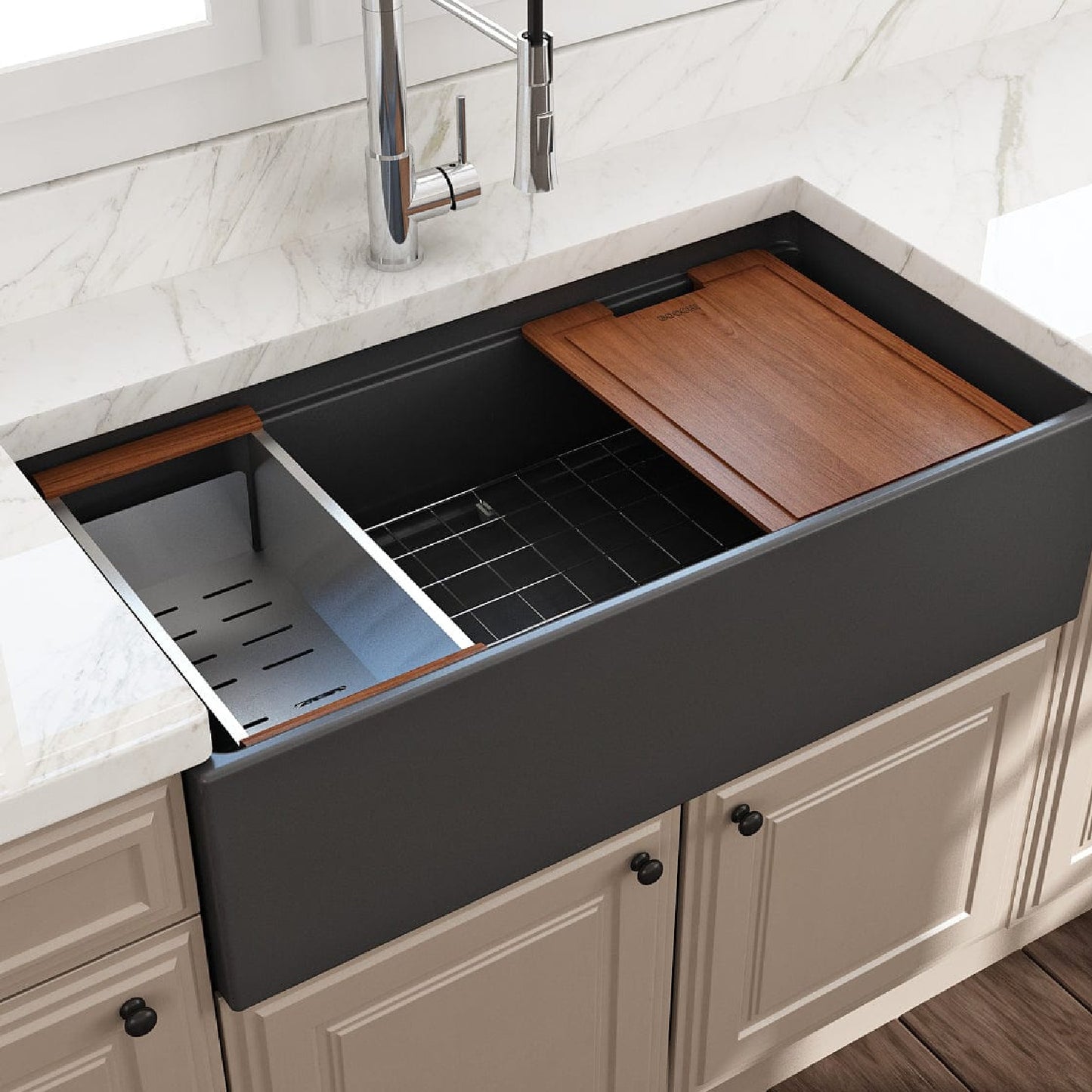 BOCCHI CONTEMPO 36" Fireclay Workstation Farmhouse Sink with Accessories