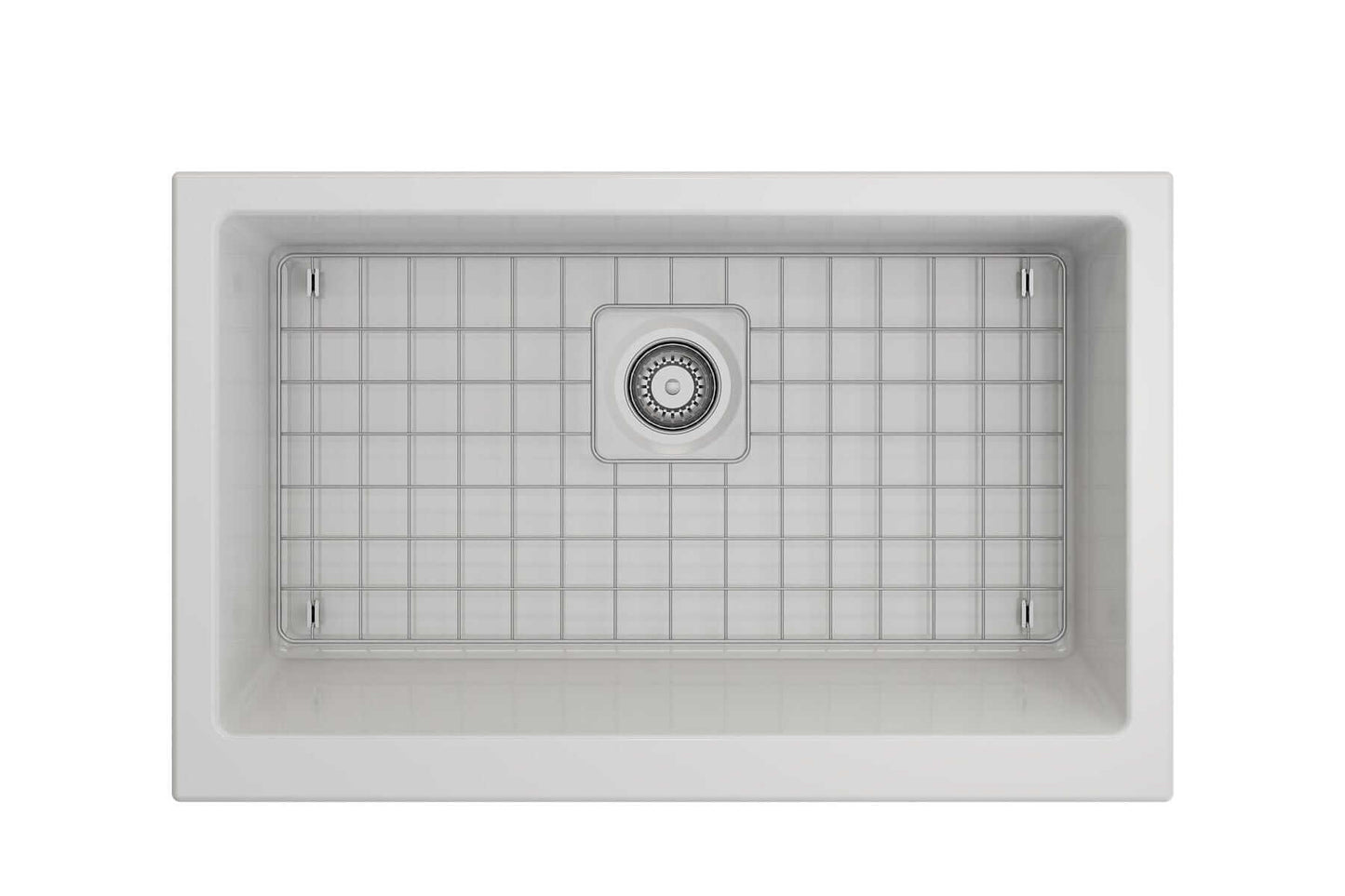 BOCCHI NUOVA 34" Single Bowl Kitchen Sink with Protective Bottom Grid and Strainer view from above