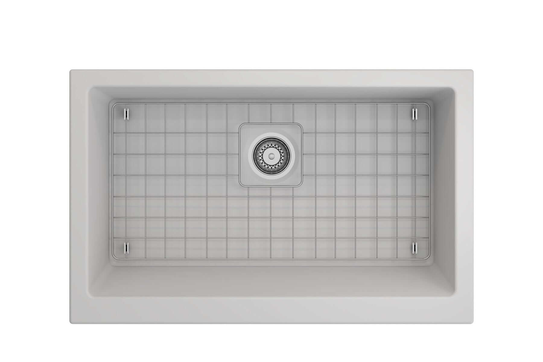 BOCCHI NUOVA 34" Single Bowl Kitchen Sink with Protective Bottom Grid and Strainer