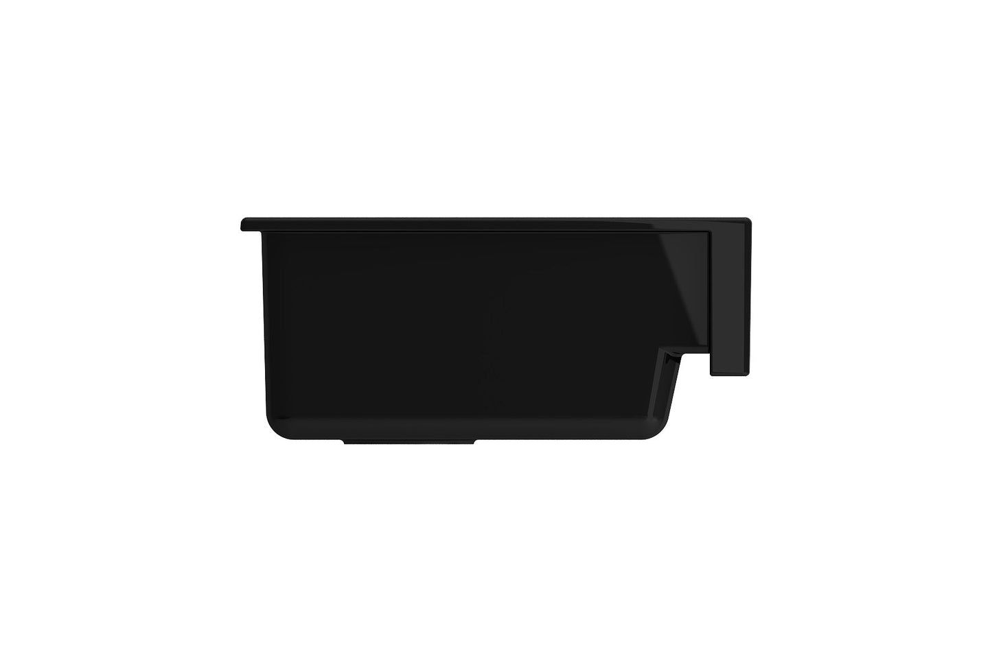 BOCCHI NUOVA 34" Single Bowl Kitchen Sink with Protective Bottom Grid and Strainer side view.