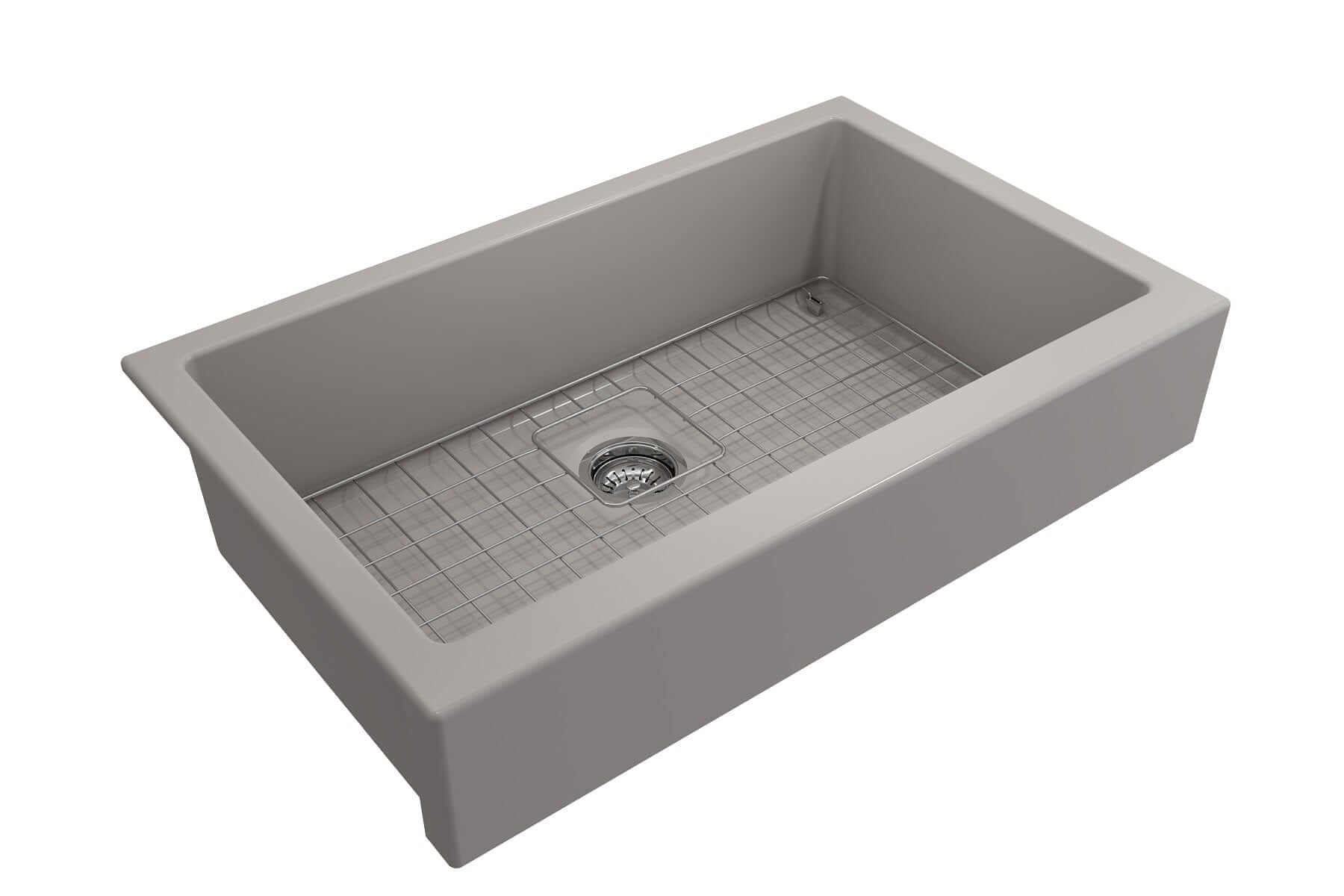 BOCCHI NUOVA 34" Single Bowl Kitchen Sink with Protective Bottom Grid and Strainer