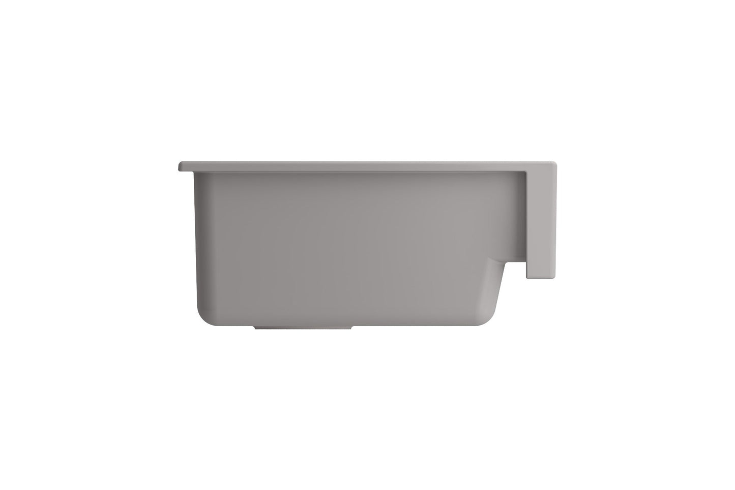 BOCCHI NUOVA 34" Single Bowl Kitchen Sink with Protective Bottom Grid and Strainer side view image.