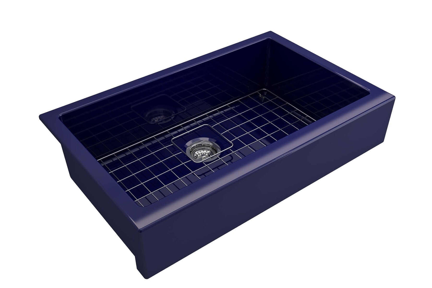 BOCCHI NUOVA 34" Single Bowl Kitchen Sink with Protective Bottom Grid and Strainer in elegant design.