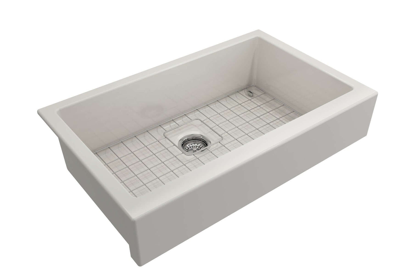 BOCCHI NUOVA 34" Single Bowl Kitchen Sink with Protective Bottom Grid and Strainer in premium fireclay.
