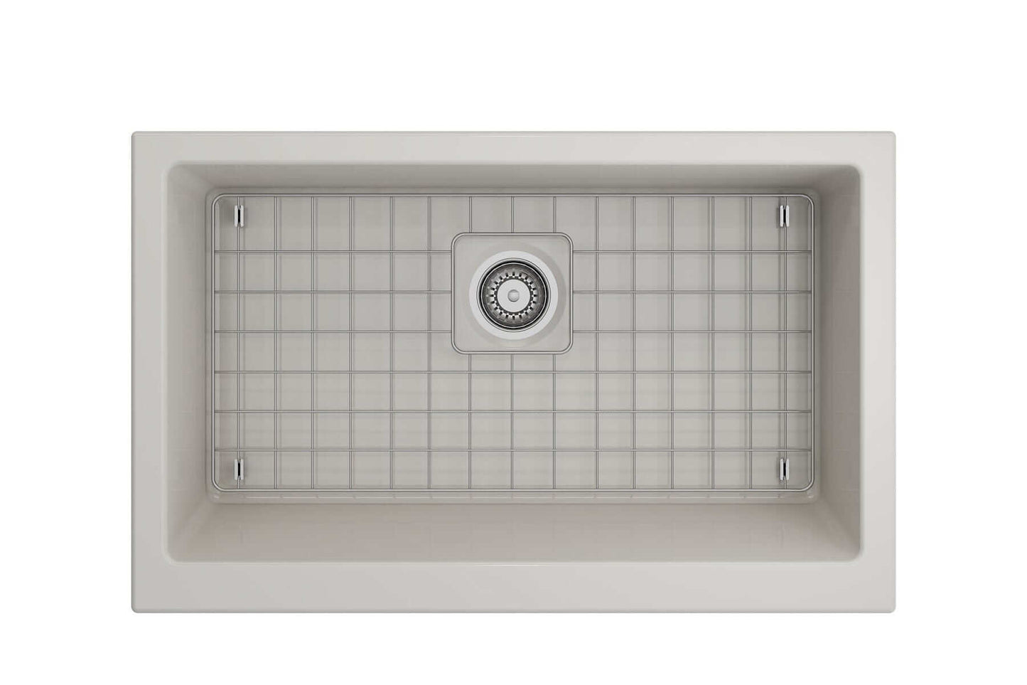 BOCCHI NUOVA 34" Single Bowl Kitchen Sink with Protective Bottom Grid and Strainer view from top