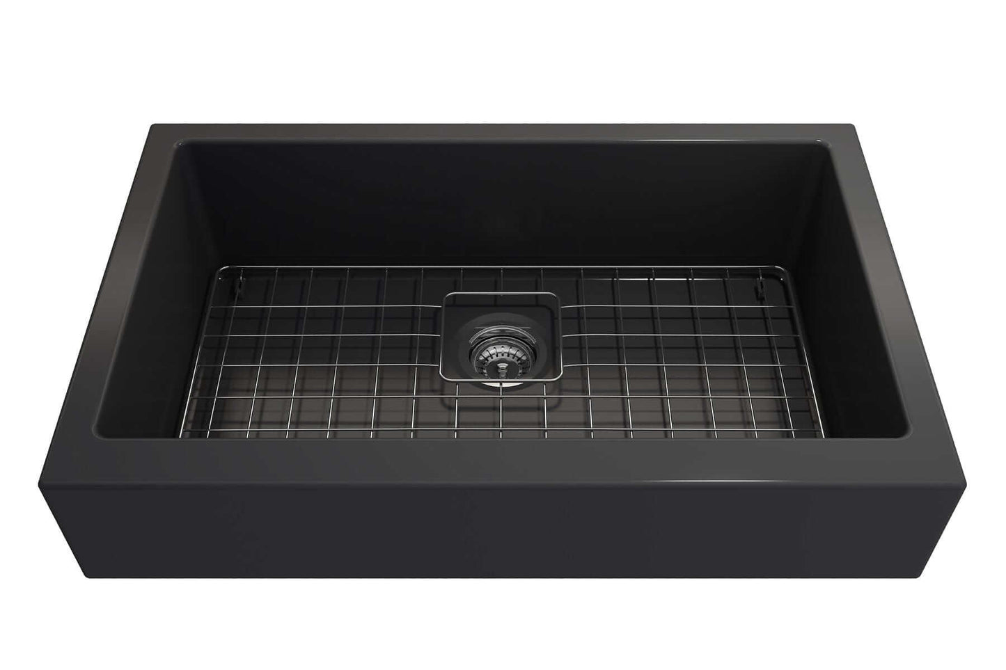 BOCCHI NUOVA 34" Single Bowl Kitchen Sink with Protective Bottom Grid and Strainer featuring a modern design.
