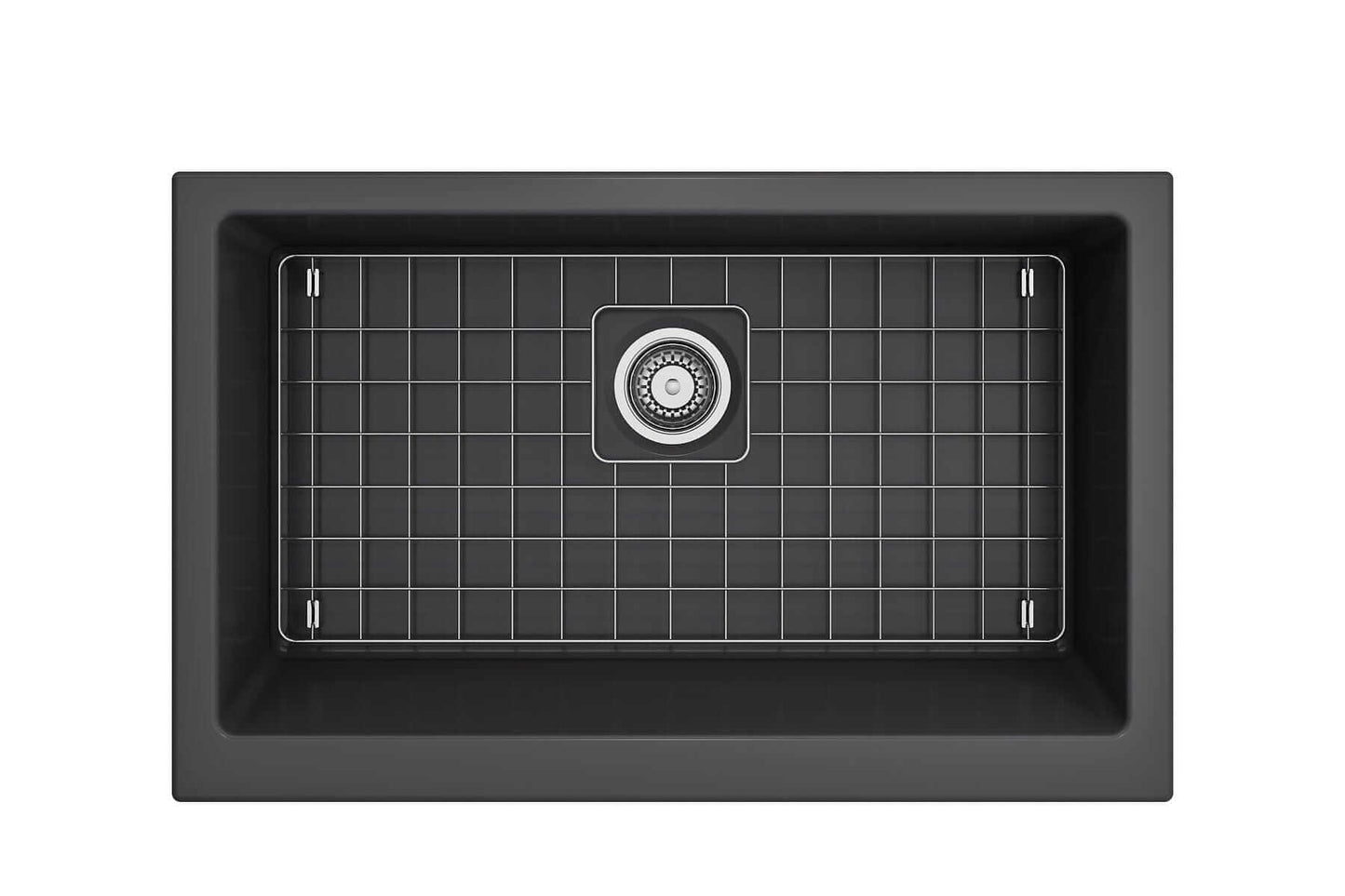 BOCCHI NUOVA 34" Single Bowl Kitchen Sink with Protective Bottom Grid and Strainer