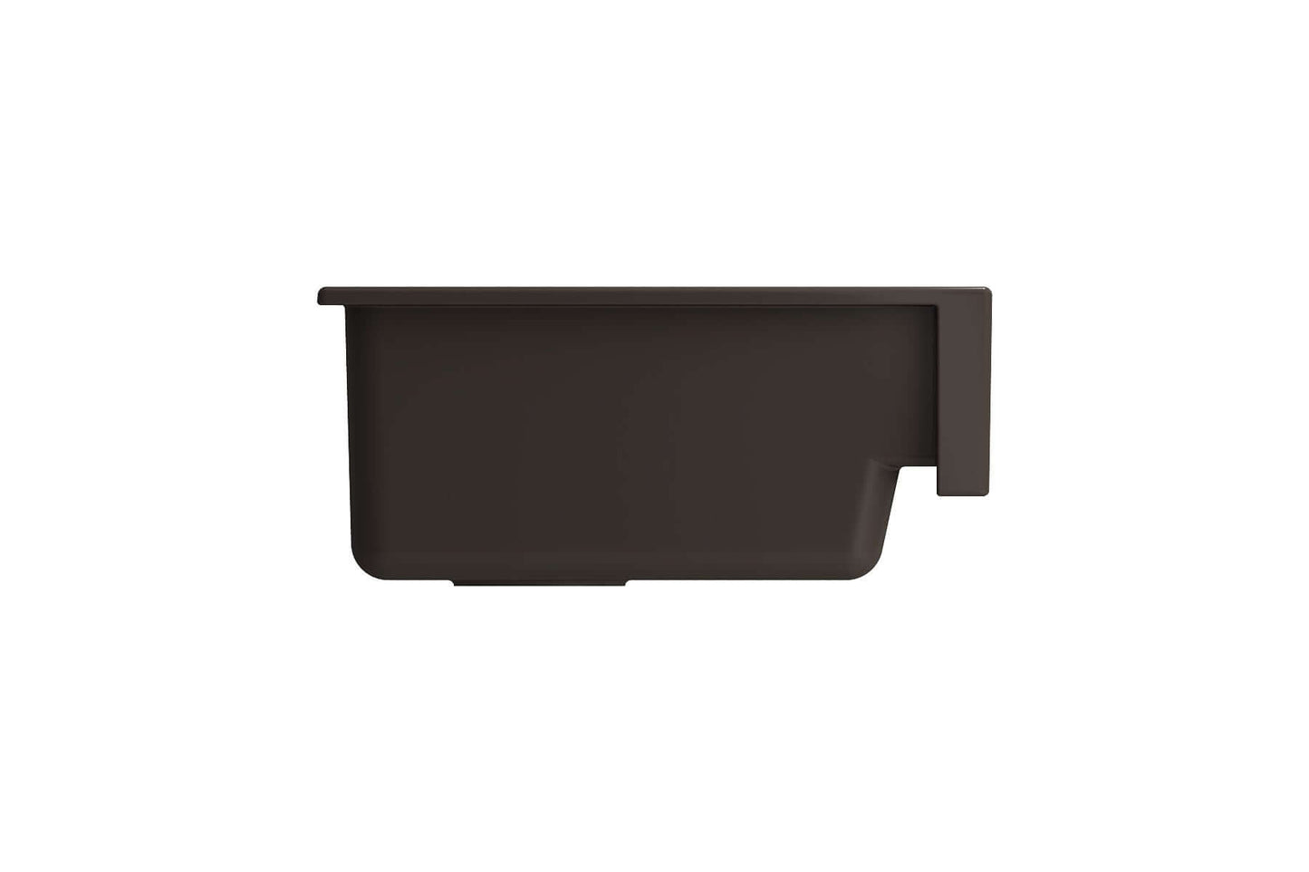 BOCCHI NUOVA 34" Single Bowl Kitchen Sink with Protective Bottom Grid and Strainer side view.