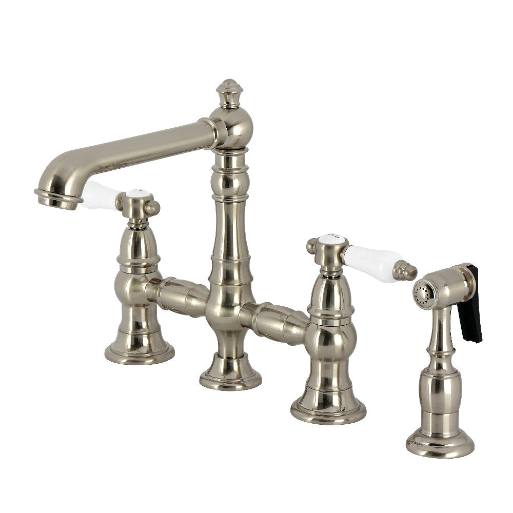 Kingston KS7277BPLBS Bel-Air Bridge Kitchen Faucet with Brass Sprayer, Brushed Brass