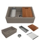 BOCCHI ARONA 33" Single Bowl Granite Farmhouse Kitchen Sink in Mink showing Integrated Workstation and Accessories display.