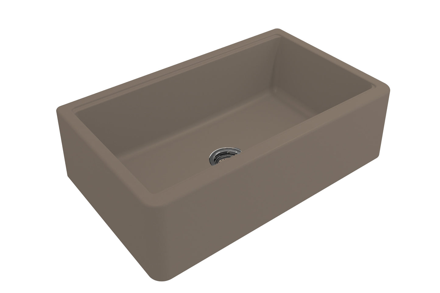 BOCCHI ARONA 33" Single Bowl Granite Kitchen Sink in Mink with Integrated Workstation and Accessories front corner view.
