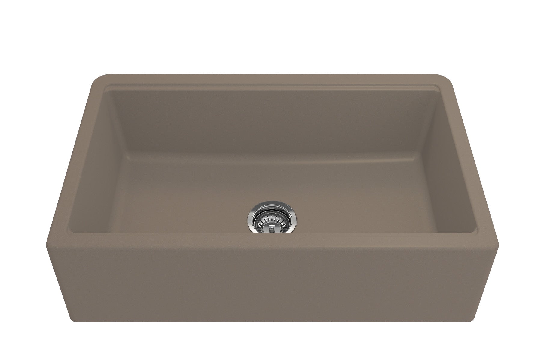 BOCCHI ARONA 33" Single Bowl Granite Farmhouse Kitchen Sink in Mink, front view.