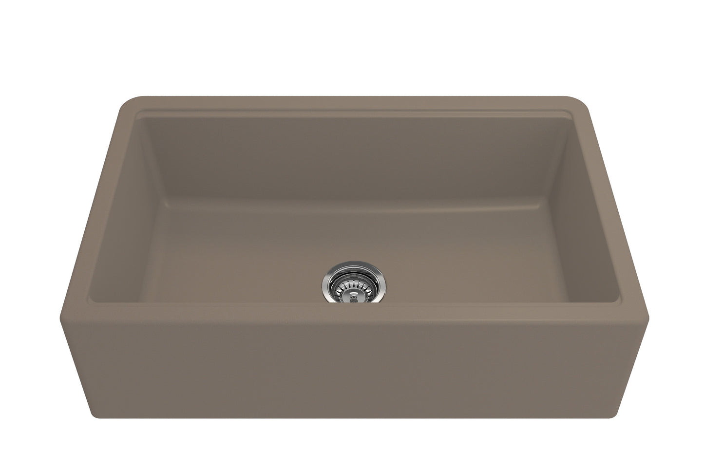 BOCCHI ARONA 33" Single Bowl Granite Farmhouse Kitchen Sink in Mink, front view.