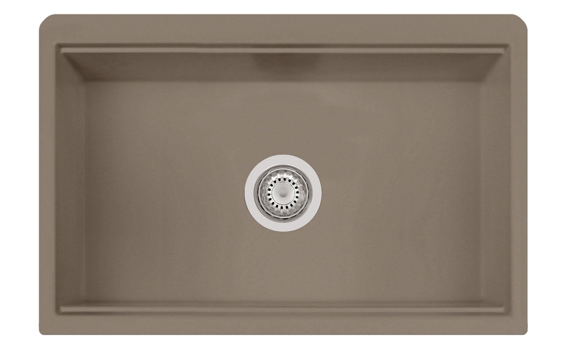 BOCCHI ARONA 33" Single Bowl Granite Kitchen Sink In Mink top down view showing center drain.