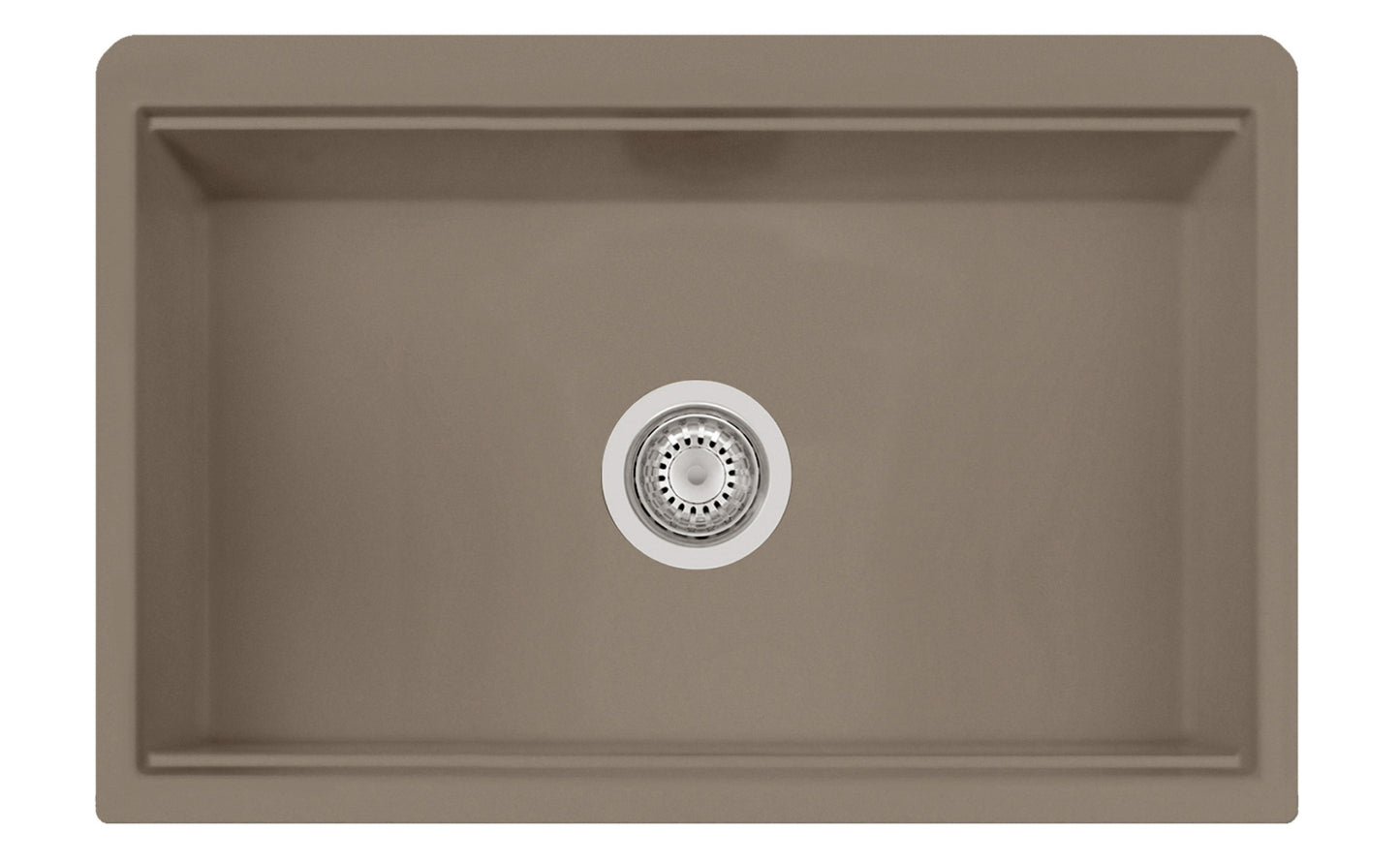 BOCCHI ARONA 33" Single Bowl Granite Kitchen Sink In Mink top down view showing center drain.