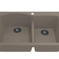 BOCCHI CAMPINO DUO 33" Dual Mount 60/40 Double Bowl Granite Kitchen Sink with Strainers in Mink in a modern kitchen setting.