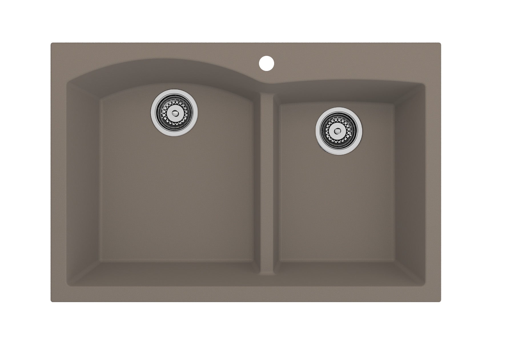 BOCCHI CAMPINO DUO 33" Dual Mount 60/40 Double Bowl Granite Kitchen Sink in Mink with Strainers in a modern kitchen