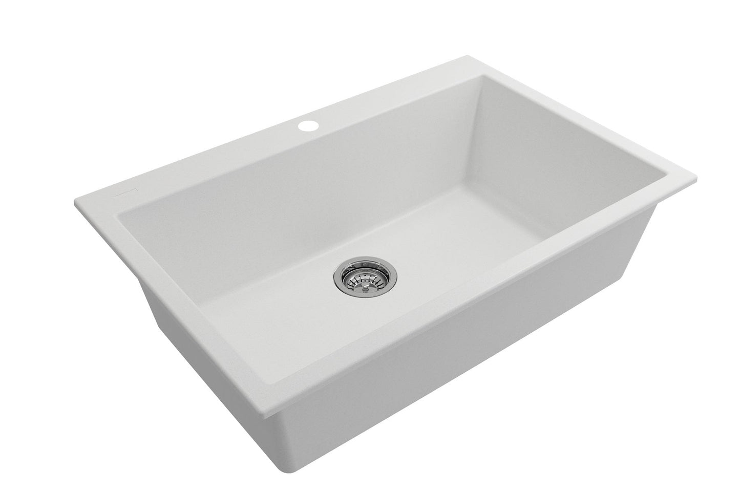 CAMPINO UNO 33" Single Bowl Dual Mount Granite Kitchen Sink with Strainer white design