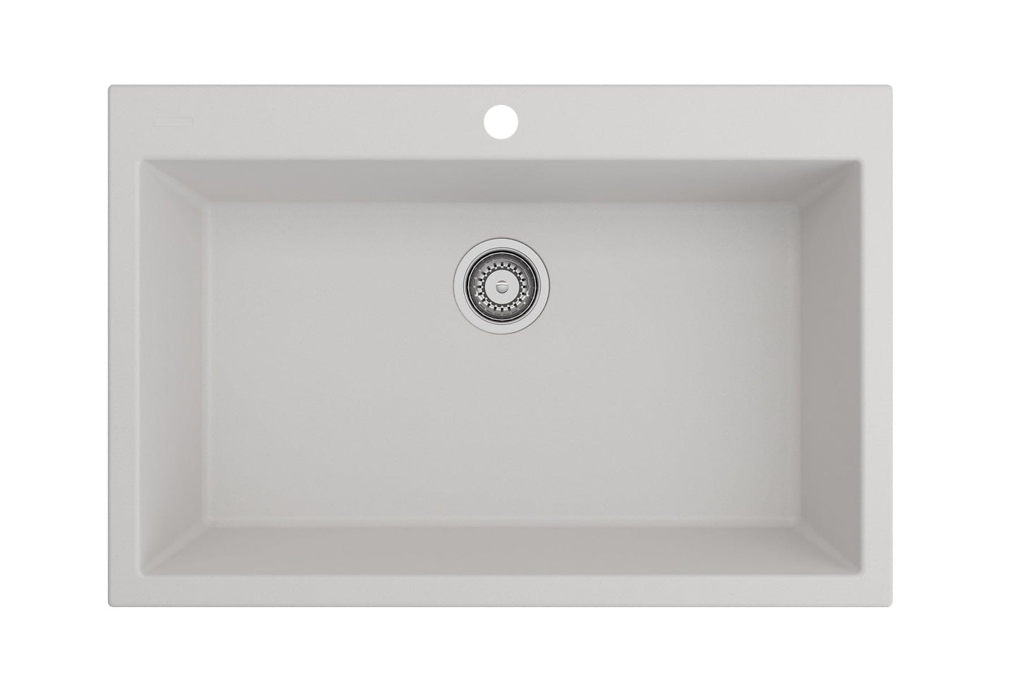 CAMPINO UNO 33" Single Bowl Dual Mount Granite Kitchen Sink with Strainer in clean design.