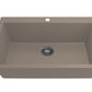 CAMPINO UNO 33" Single Bowl Dual Mount Granite Kitchen Sink with Strainer top down front view in Mink color.