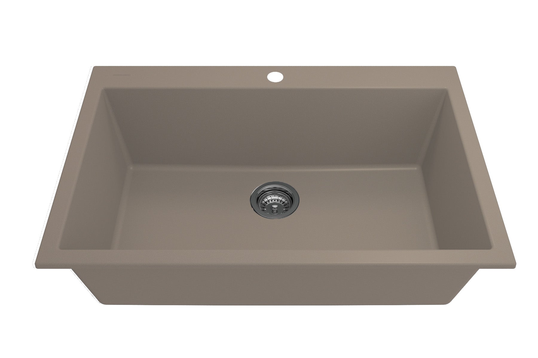 CAMPINO UNO 33" Single Bowl Dual Mount Granite Kitchen Sink with Strainer top down front view in Mink color.