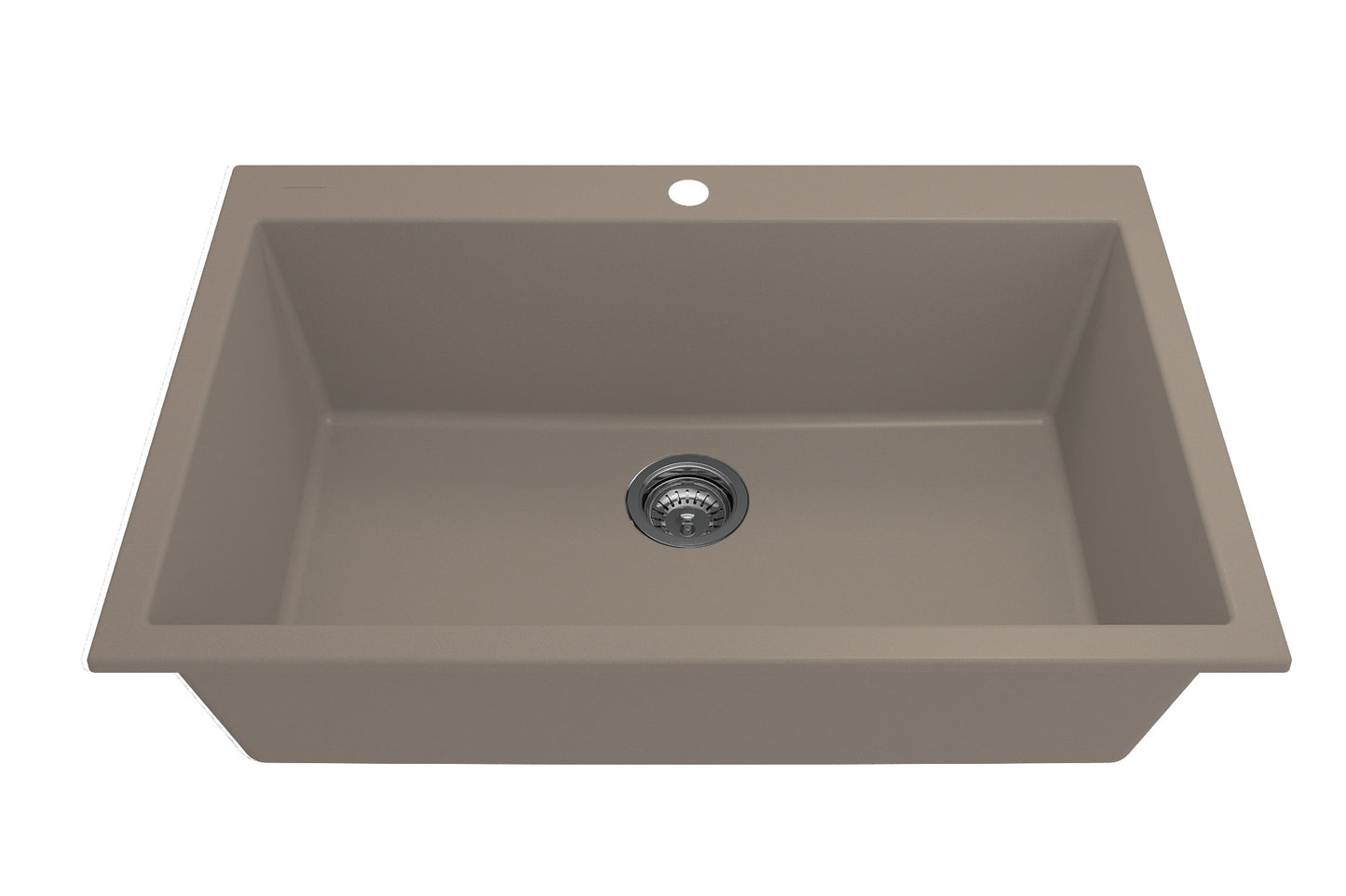 CAMPINO UNO 33" Single Bowl Dual Mount Granite Kitchen Sink with Strainer top down front view in Mink color.