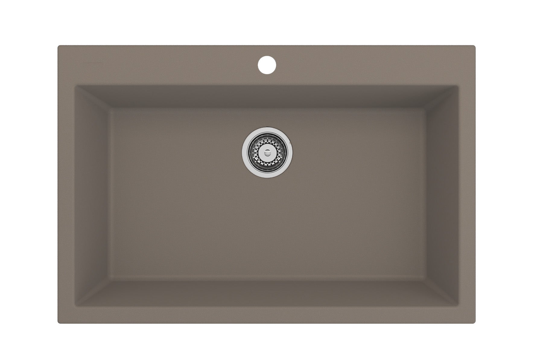 CAMPINO UNO 33" Single Bowl Dual Mount Granite Kitchen Sink with Strainer in Mink, top view.